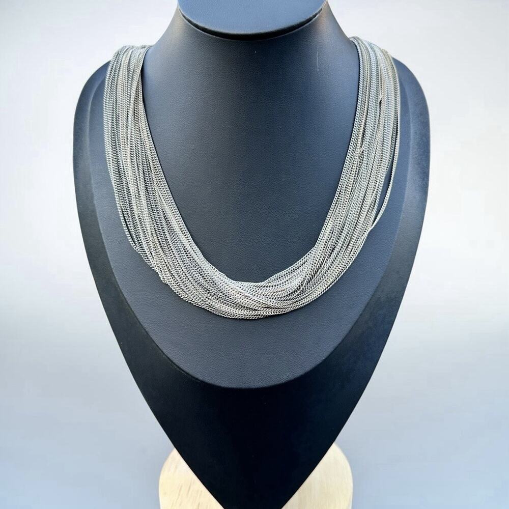 Chico’s Multi-strand Chain Necklace Silver Tone Chicos Liquid Metal Molten